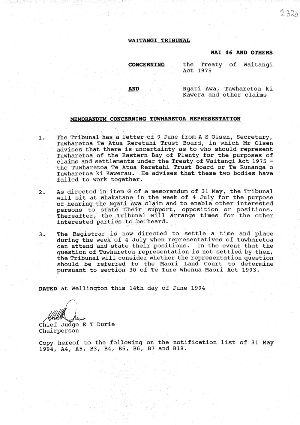 Wai 46_INQ_2.32 (a)_Memo Concerning Tuwharetoa Presentation 14 June 1994