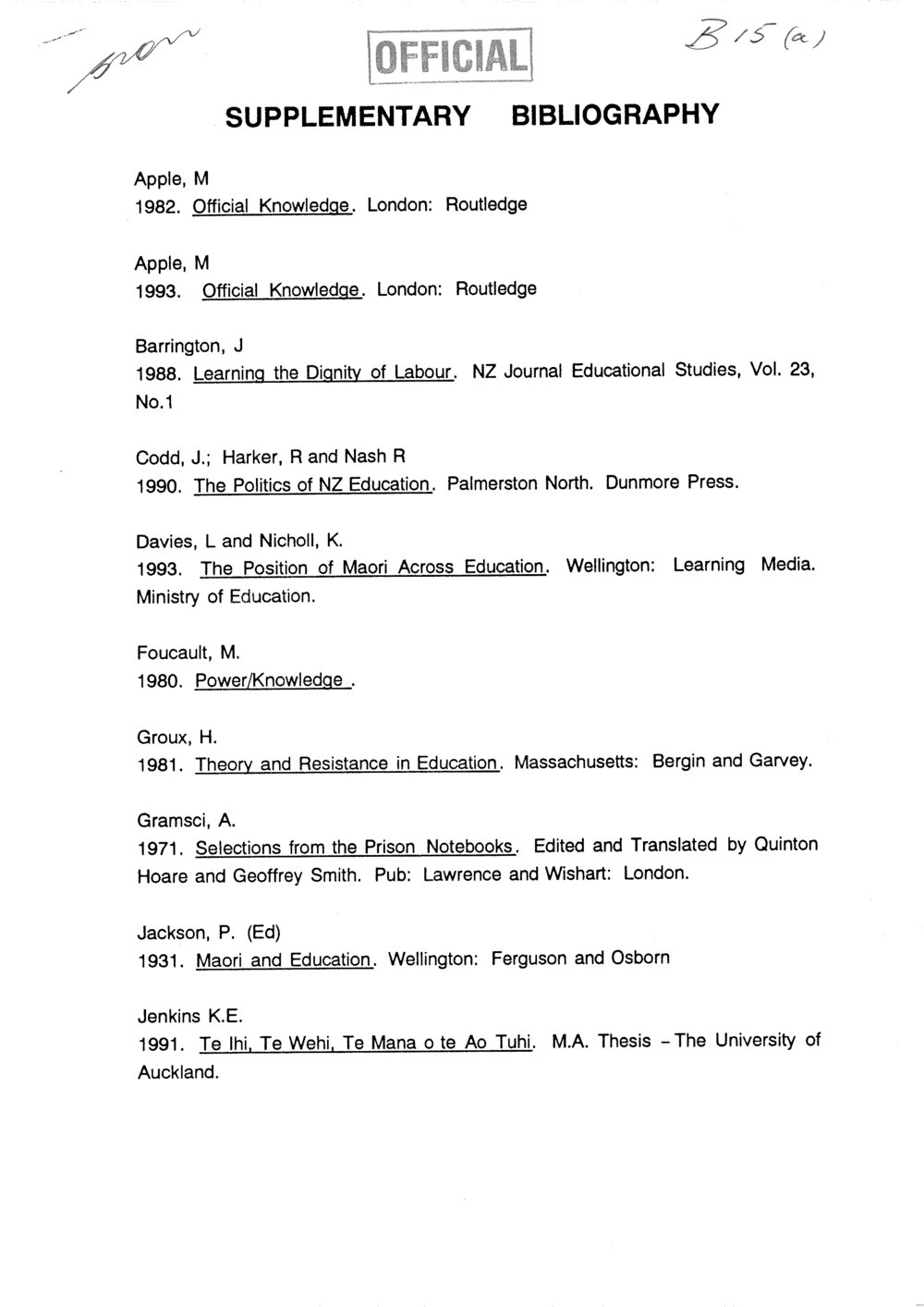 Wai 46_INQ_B015 (a)_Supplementary Bibliography