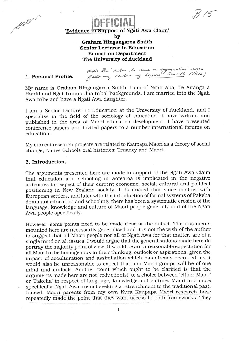 Wai 46_INQ_B015_Evidence of Support of Ngati Awa Claim by G Smith