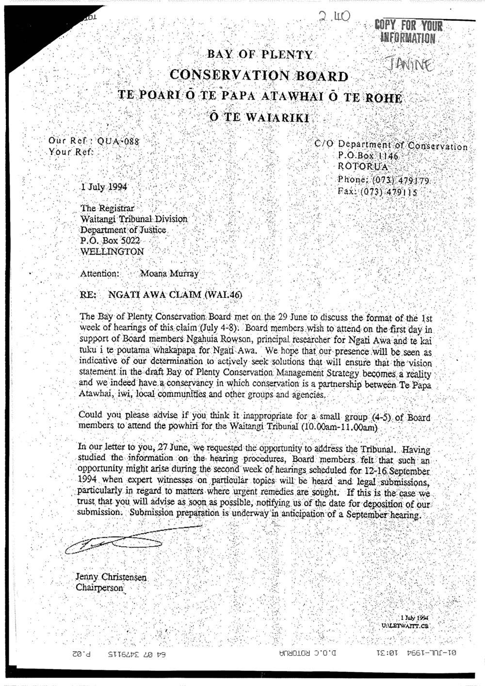 Wai 46_INQ_2.40_Letter from DOC RE Ngati Awa Claim 1 July 1994