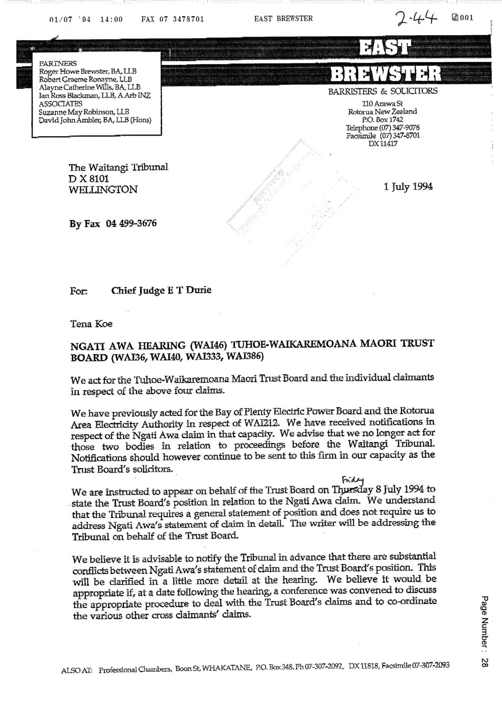 Wai 46_INQ_2.44_Ngati Awa Hearing, Tuhoe-Waikaremoana Maori Trust Board 1 July 1994