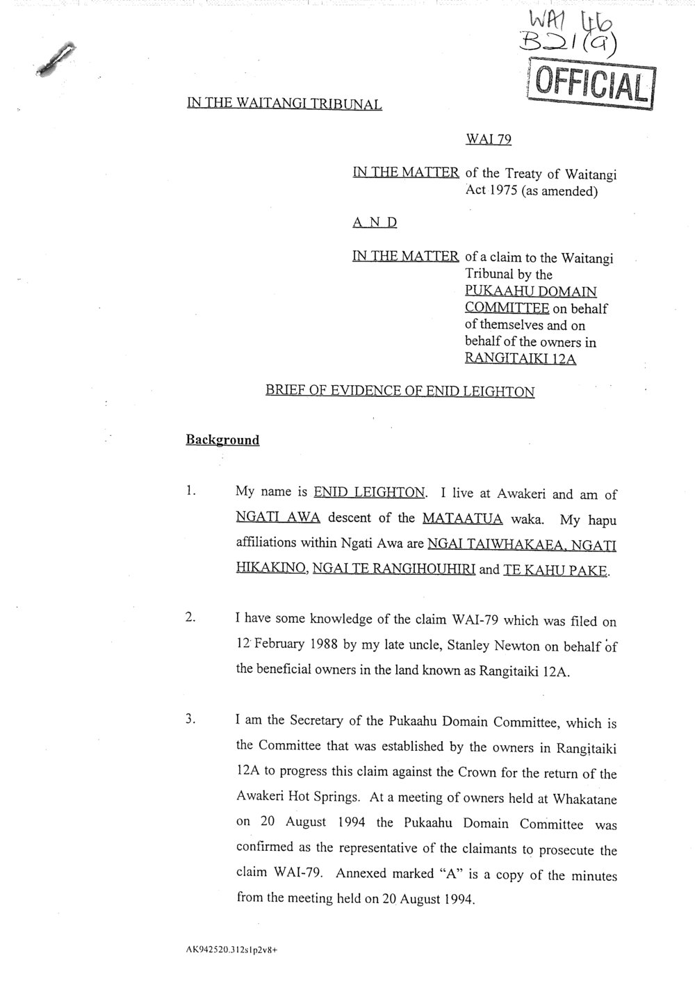 Wai 46_INQ_B021 (a)_Brief of Evidence of Enid Leighton