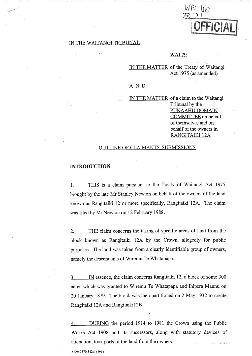 Wai 46_INQ_B021_Outlne of Claimants Submissions