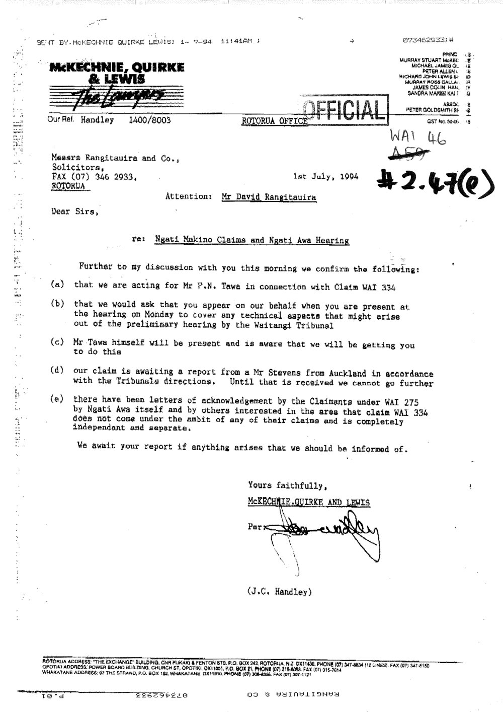 Wai 46_INQ_2.47 (e)_Ngati Makino Claims and Ngati Awa Hearing 1 July 1994