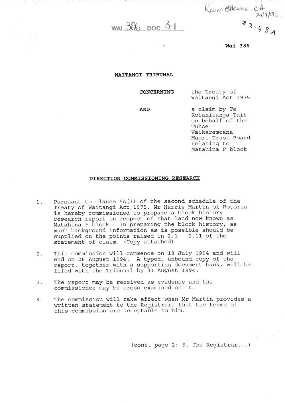 Wai 46_INQ_2.48 (a)_Direction Commissions Research RE Matahina F Block