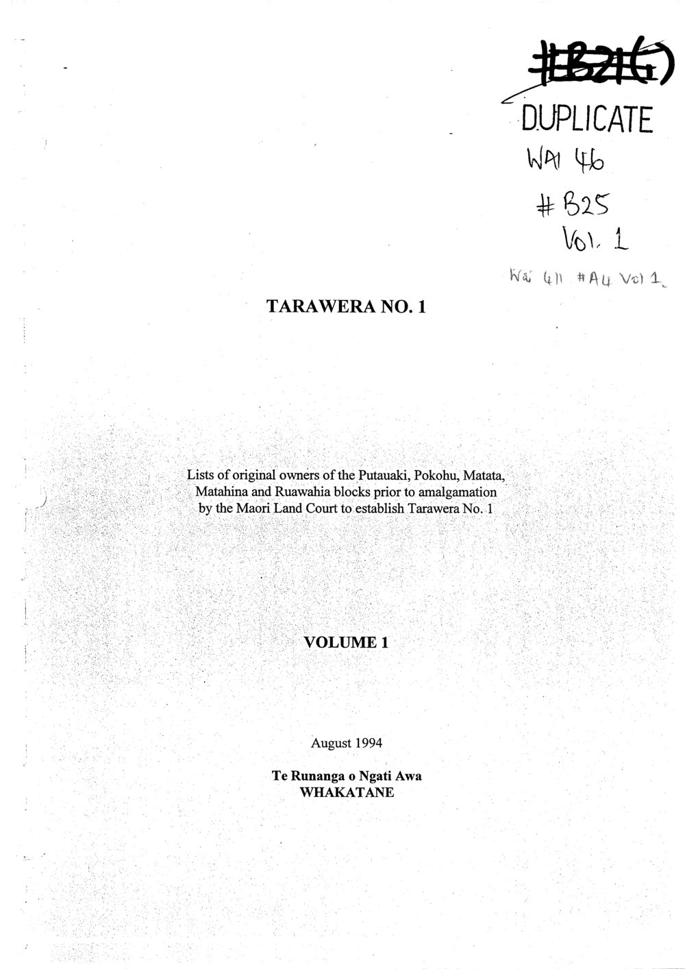 Wai 46_INQ_B025 vol 1_List of original owners of Putauaki V 1 - Tarawera NO.1