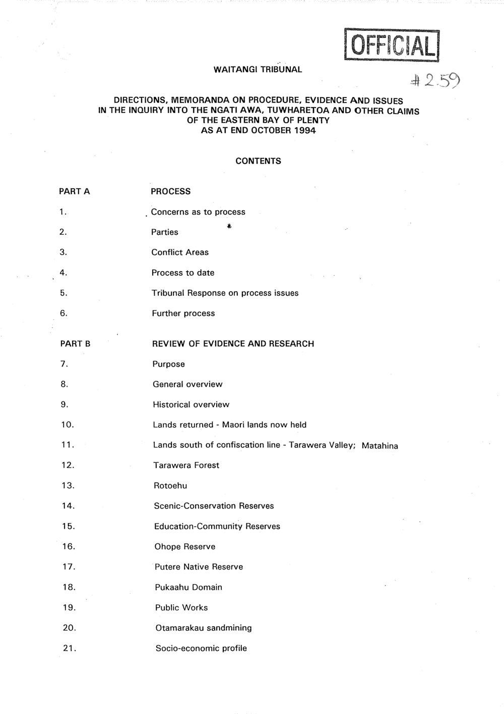 Wai 46_INQ_2.59_Directions, Memo on Procedure, evidence the inquiry into the NA, Tuwharetoa Claims Oct 1994