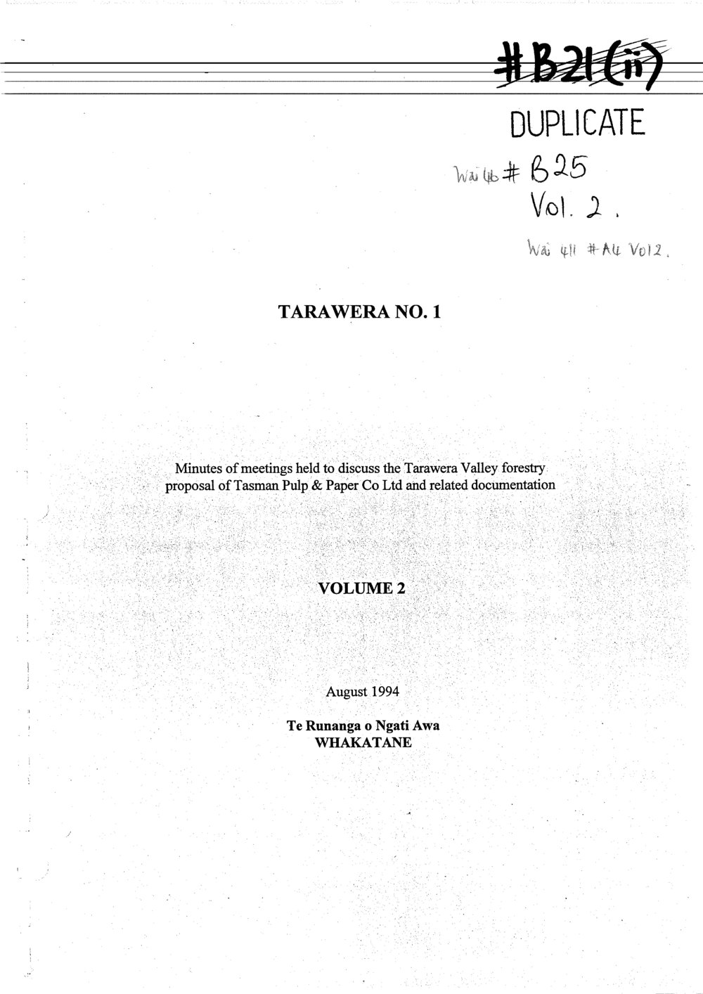 Wai 46_INQ_B025 vol 2_Minutes RE Tarawera NO.1 Volume 2 - August 1994