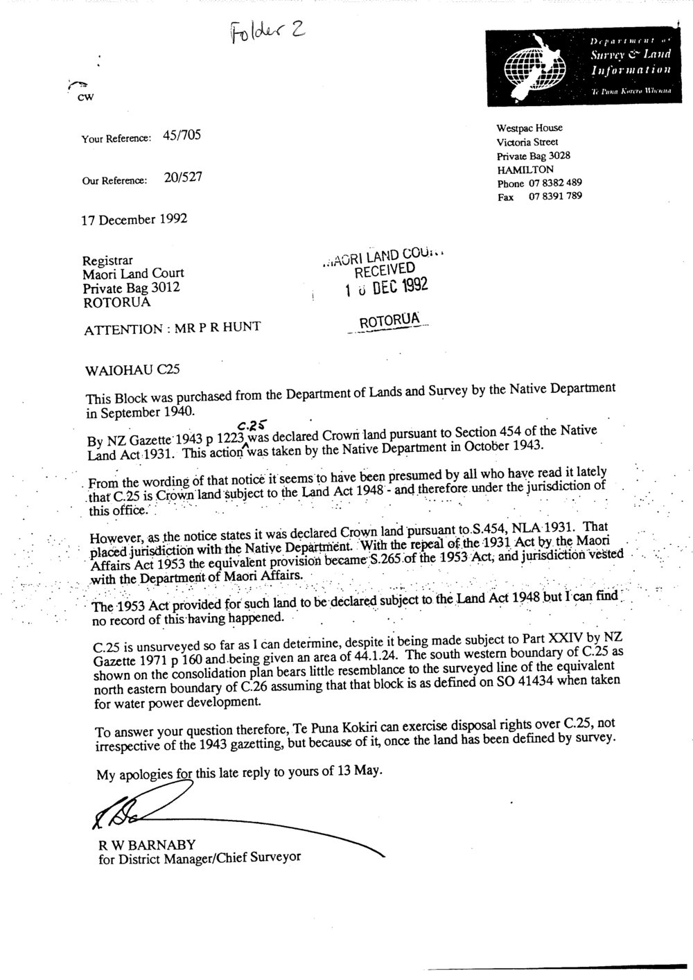 Wai 46_INQ_C001 (a) Folder 2_Letter RE Waiohau C - 17 December 1992