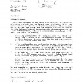 Wai 46_INQ_1.5_Letter by Tuiringa Mokomoko RE Hiwarau C Block