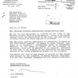 Wai 46_INQ_1.6_Letter from W.Savage & G.Park - Tarawera 1 Claim