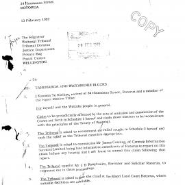 Wai 46_INQ_1.8_Letter RE Tahunaroa & Waitahanui Blocks