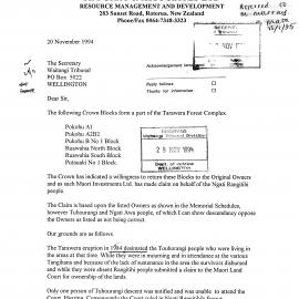 Wai 46_INQ_1.15_Letter Tarawera Forest Complex Claims
