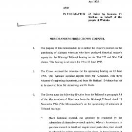 Wai 4_INQ_2.102_Memo from Crown Counsel RE Kawana Te Kirikau on behalf of the people of Waitaha