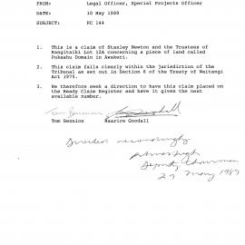 Wai 46_INQ_2.3_Memo RE Puukahu Domai, Awakeri 10 May 1989