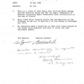 Wai 46_INQ_2.4_Memo RE Ngati Tuwharetoa Land Confiscation 10 May 1989