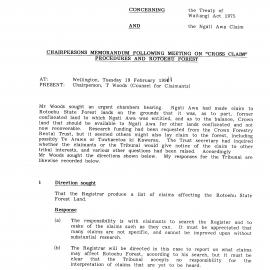 Wai 46_INQ_2.11_Chairpersons Memo Following Meeting on 'Cross Claim' Procedures and Rotoehu Forest