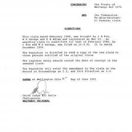 Wai 46_INQ_2.13_Memo Directions RE The Tuwharetoa-Te-Atua-Reretahi-ki Kawerau Claim 30 June 1991