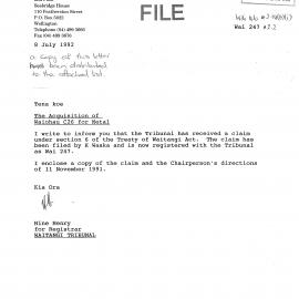 Wai 46_INQ_2.14 (b)(i)_Letter Claim Registered with Tribunal as Wai 247 - 8 July 1992