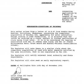 Wai 46_INQ_2.14 (b)_Memo - Directions of Tribunal RE application by K Waaka Waiohau C26 for metal