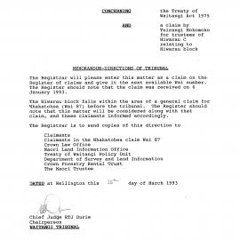 Wai 46_INQ_2.19_Memo - Directions of Tribunal Hiwarau Block 16 March 1993