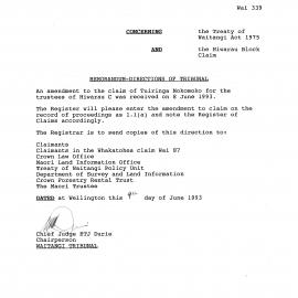 Wai 46_INQ_2.21_Memo Directions of Tribunal RE Hiwarau Block 9 June 1993