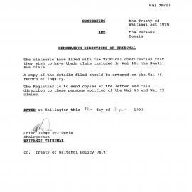 Wai 46_INQ_2.23_Memo - Directions of Tribunal RE Pukaahu Domain wish to be included in Wai 46 Claim