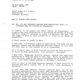 Wai 46_INQ_2.24 (a)_Letter Ngati Makino seek urgent intervention RE mining on land 1 Oct 1993