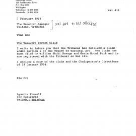 Wai 46_INQ_2.28_Letter - The Tarawera Forest Claim 7 Feb 1994