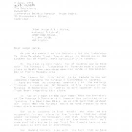 Wai 46_INQ_2.32_Letter to Judge Durie From Tuwharetoa ki Kawerau