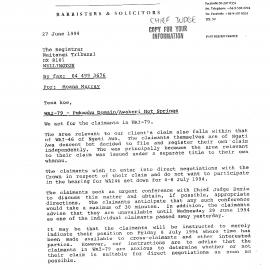 Wai 46_INQ_2.41_Letter RE Pakaagy Domain, Awakeri Hot Springs 27 June 1994