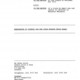 Wai 46_INQ_2.47 (f)_Memo of Counsel for the Otago Museum Trust Board 9 Aug 1994