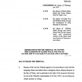 Wai 46_INQ_2.50_Memo for the Tribunal of Counsel for Claimants in Claims Wai 62 and Wai 411