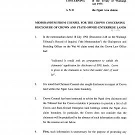 Wai 46_INQ_2.51_Memo From Counsel for The Crown RE Disclosure of Crown and State-Owned Enterprise Lands
