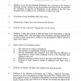 Wai 46_INQ_2.52_Summary of Issues arising of first week of hearing to be dealth in second week of hearing