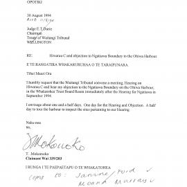 Wai 46_INQ_2.54_Hiwarau C and objection to Ngati Awa Boundary to the Ohiwa Harbour