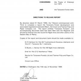 Wai 46_INQ_2.61_Directions to Release Report RE The Tarawera Forest Nov 1994