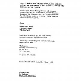 Wai 46_INQ_2.69_Notice given that Waitangi Tribunal will commence inquiry into Wai 247