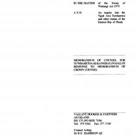 Wai 46_INQ_2.73_Memo of Counsel for Tuwharetoa ki Kawerau in response to Memo of Crown Counsel 15 March 1995