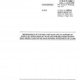 Wai 46_INQ_2.77 (a)_Memo of Counsel for NA in Support of Notice of Application by NA for Recc that Crown Land not be Sold 21 March 1995