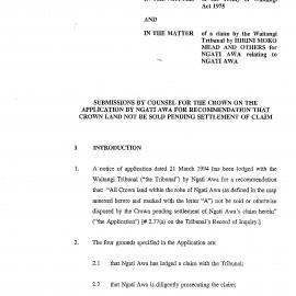 Wai 46_INQ_2.78_Submissions by Counsel For the Crown on The Application by Ngati Awa for Recc that Crown land not Sold