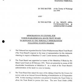 Wai 46_INQ_2.80_Memo of Counsel for Tuhoe-Waikaremoana Maori T Board in Response to the Tribunals Memo Following 4th Hearing