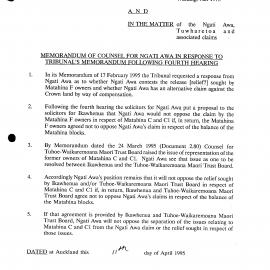 Wai 46_INQ_2.82_Memo of Counsel for NA in Response to Tribunal's Memo Following 4th Hearing 11 April 1995