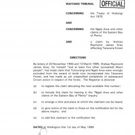 Wai 46_INQ_2.83_Memo Directions RE a claim by W.Raymond & J.Gray affecting Tarawera Forest
