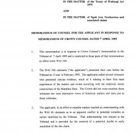 Wai 46_INQ_2.87_Memo of Counsel for the Applicant response to Memo of Crown Counsel 7 April 1995