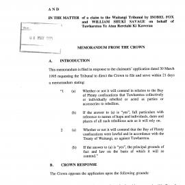Wai 46_INQ_2.89_Memorandum from The Crown RE Claim to the Waitangi Tribunal on bf of Tuwharetoa