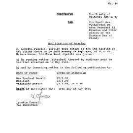 Wai 46_INQ_2.90_Notification of 6th hearing on Monday 29 May 1995