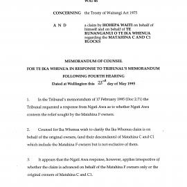 Wai 46_INQ_2.91_Memo of Counsel for Te Ika Whenua Response to Tribunal Memorandum following 4th hearing