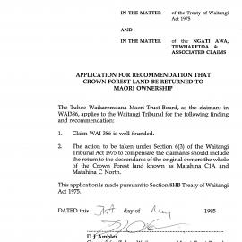 Wai 46_INQ_2.94_Application for Reccomendation that Crown Forest Land be returned to Maori ownership 3 July 1995