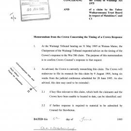 Wai 46_INQ_2.97_Memo from the Crown Concerning the Timing of a Crown Response 5 June 1995